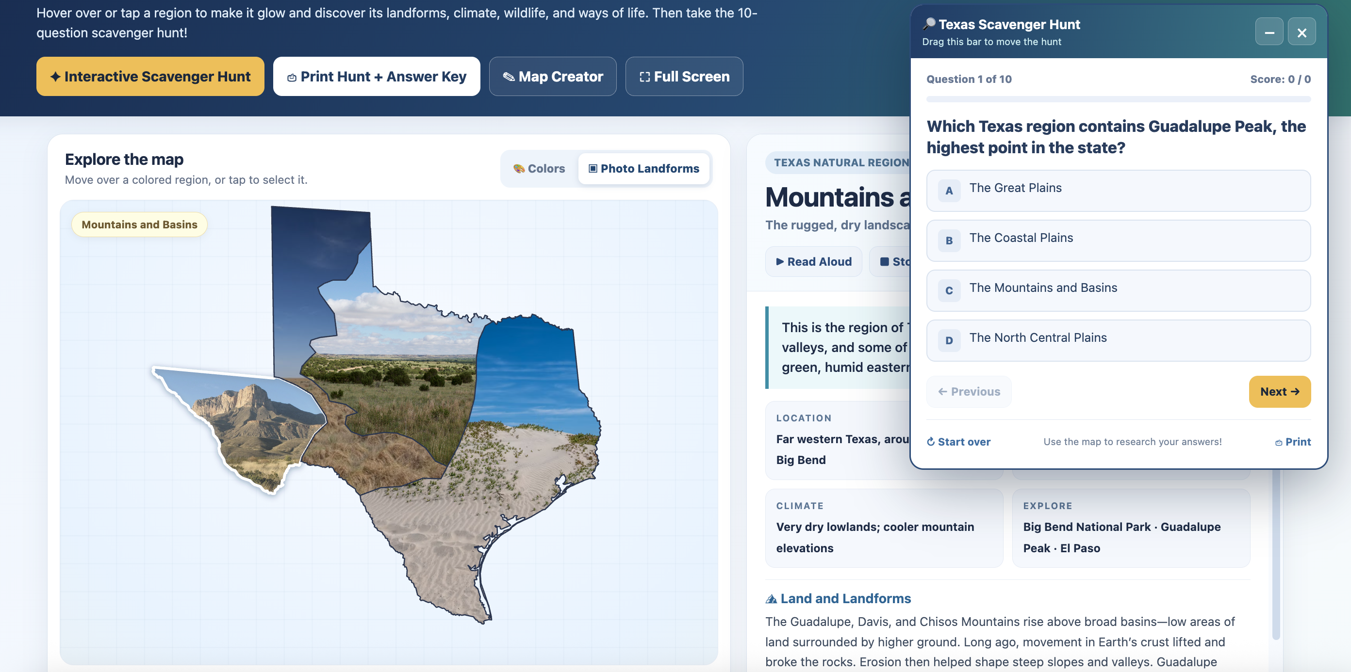 Four Regions of Texas Interactive Map and Map Maker
